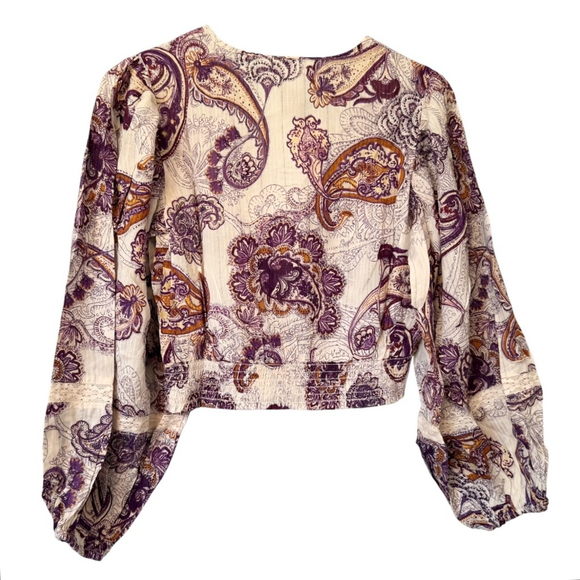 NWT Women's Band of the Free Blouse Size S Cream Purple Paisley Crop Top - Picture 5 of 15